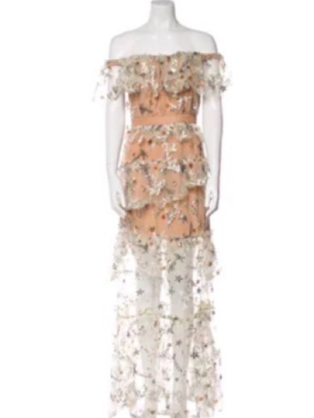 Self Potrait Star Embellished Floral Sequin Nude Maxi Dress Size 10 NWT Fall - Picture 6 of 7